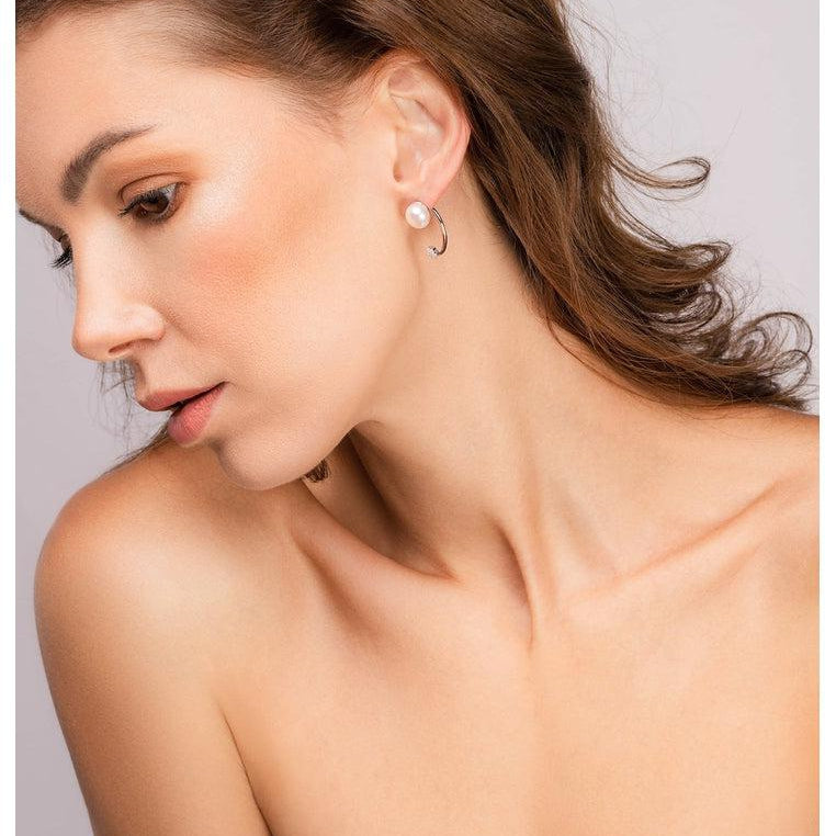 Sterling Silver Ear Jacket Earrings with Natural Freshwater Pearl and White Topaz
