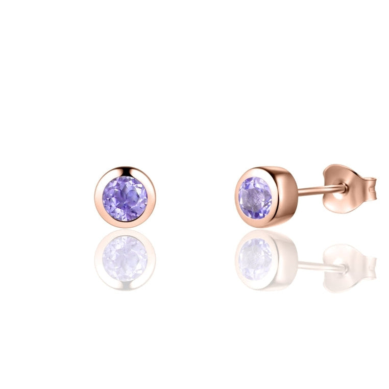 18K Rose Gold Vermeil Ear Studs with Pink Amethyst