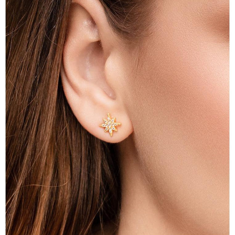 18K Gold Vermeil Star Earrings with White Topaz