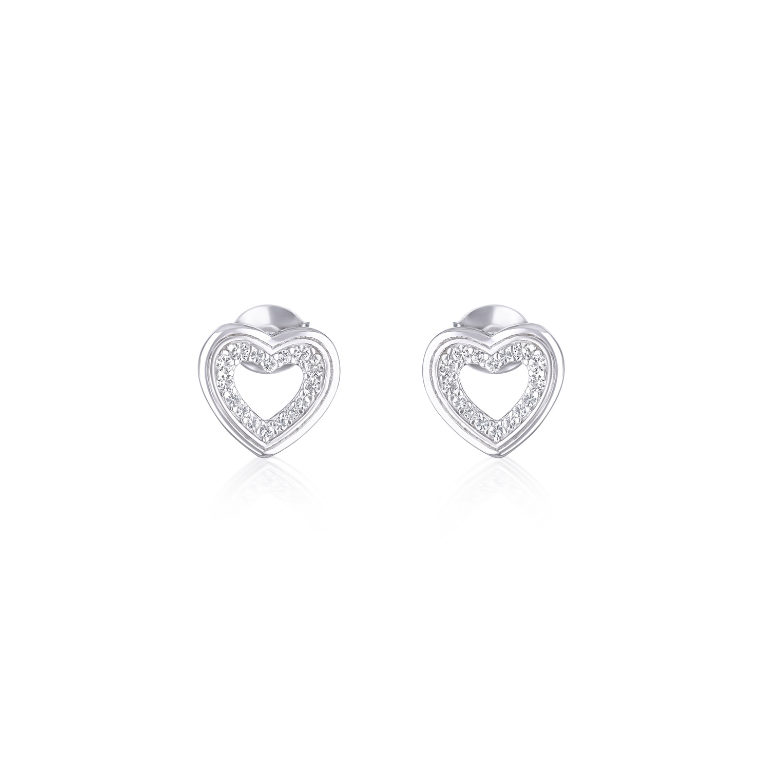 Sterling Silver Heart Earrings with White Topaz