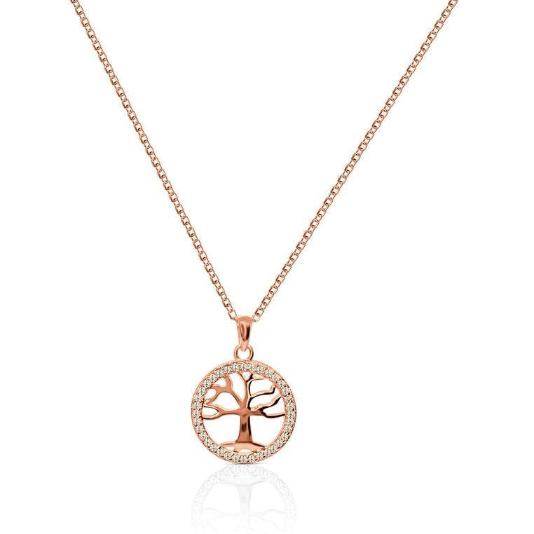 18K Rose Gold Vermeil Tree of Life Necklace with White Topaz