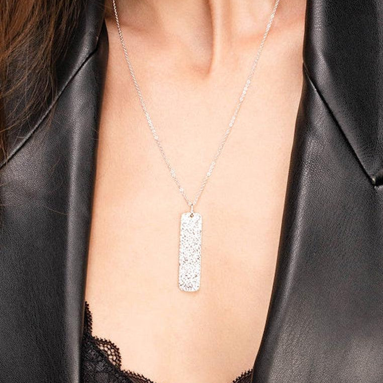 Sterling Silver Dog Tag with Natural White Topaz