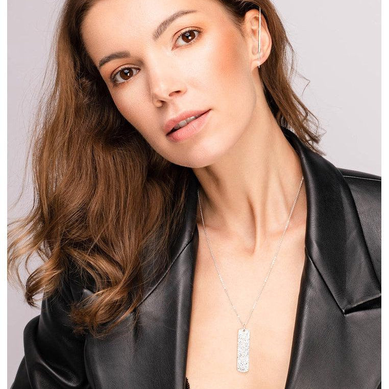 Sterling Silver Dog Tag with Natural White Topaz