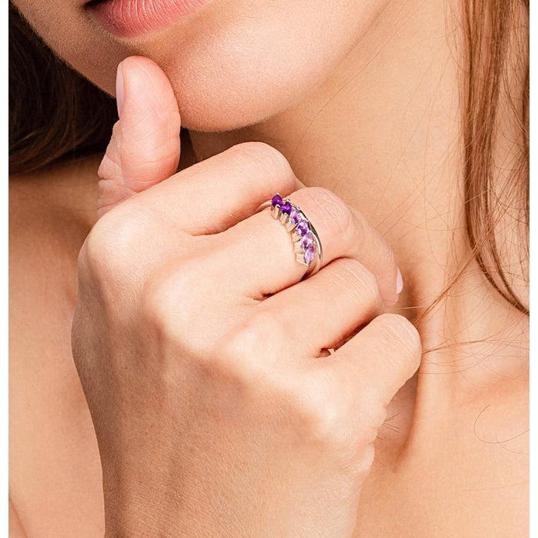 Sterling Silver Ring with Gradient Purple Amethyst