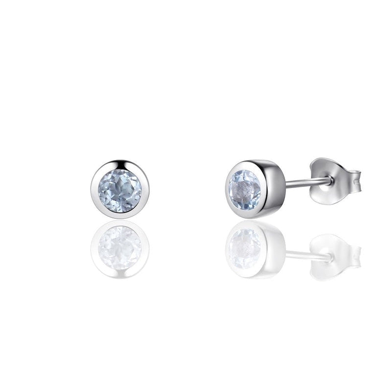 Sterling Silver Stud Earrings with Aquamarine
