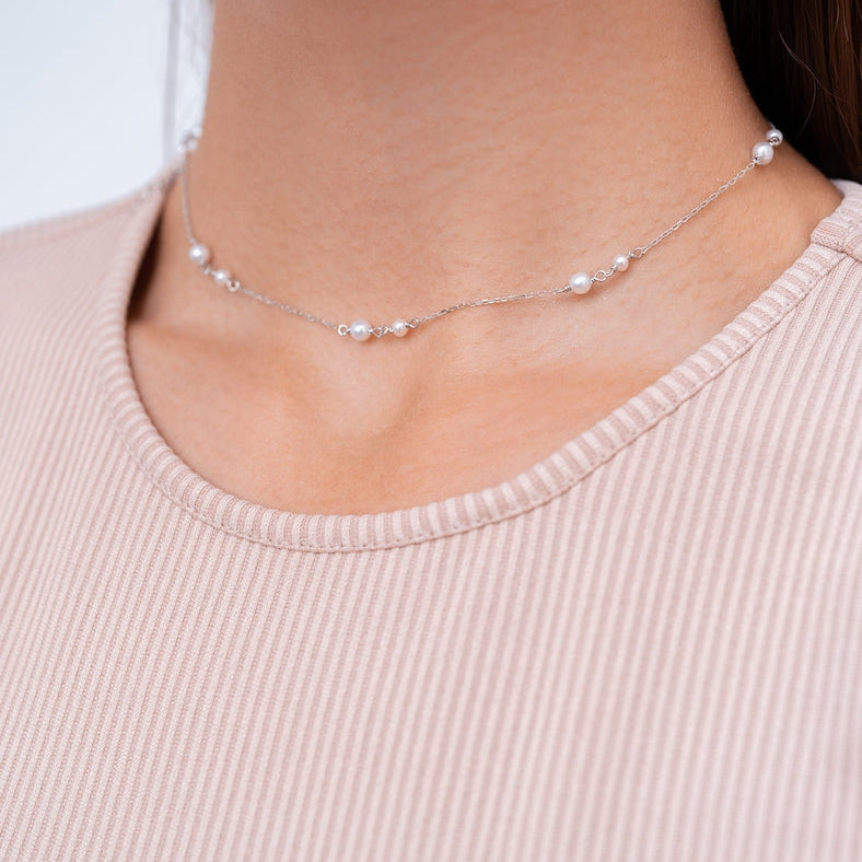 Sterling Silver Choker with Semi Round Freshwater Pearl