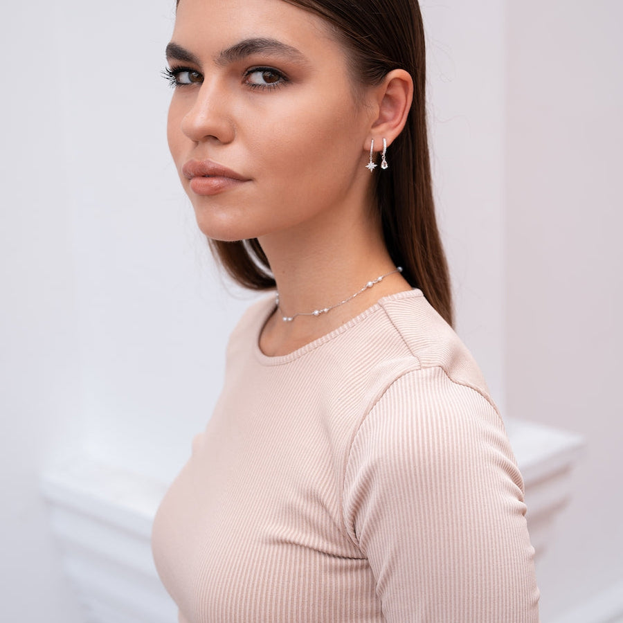 Sterling Silver Choker with Semi Round Freshwater Pearl