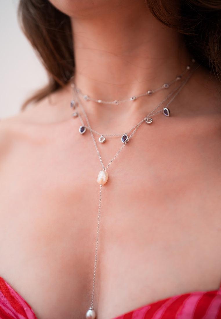 Sterling Silver Y Necklace with Baroque Pearl