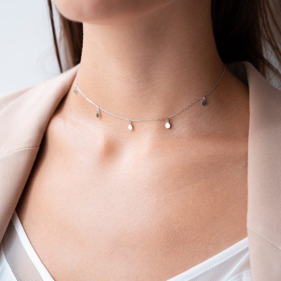 Sterling Silver Choker with Dangling Charms