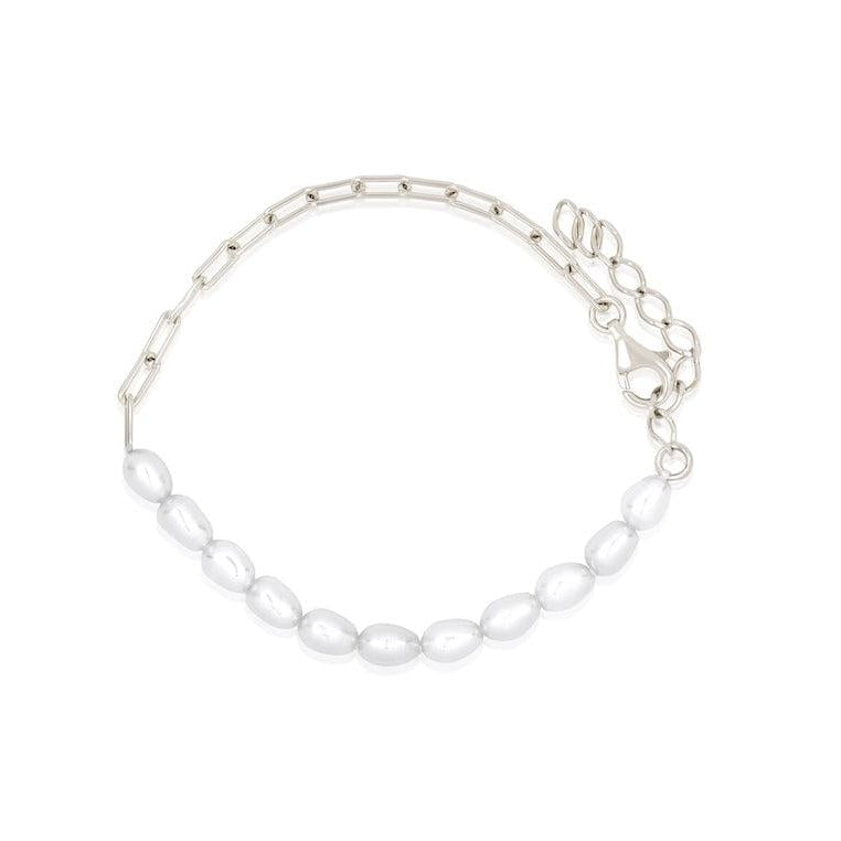 Sterling Silver Pearl Bracelet with Oval Pearls
