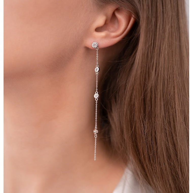 Sterling Silver Dangling Earrings with White Topaz