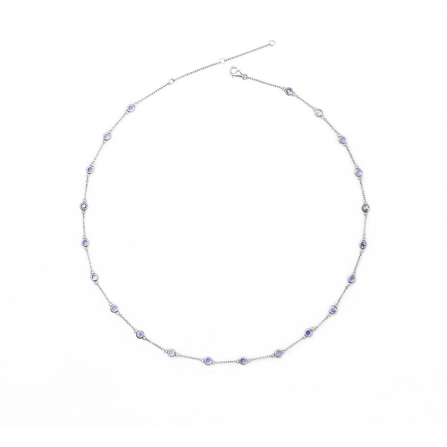 Sterling Silver Choker Necklace with Pink Amethyst