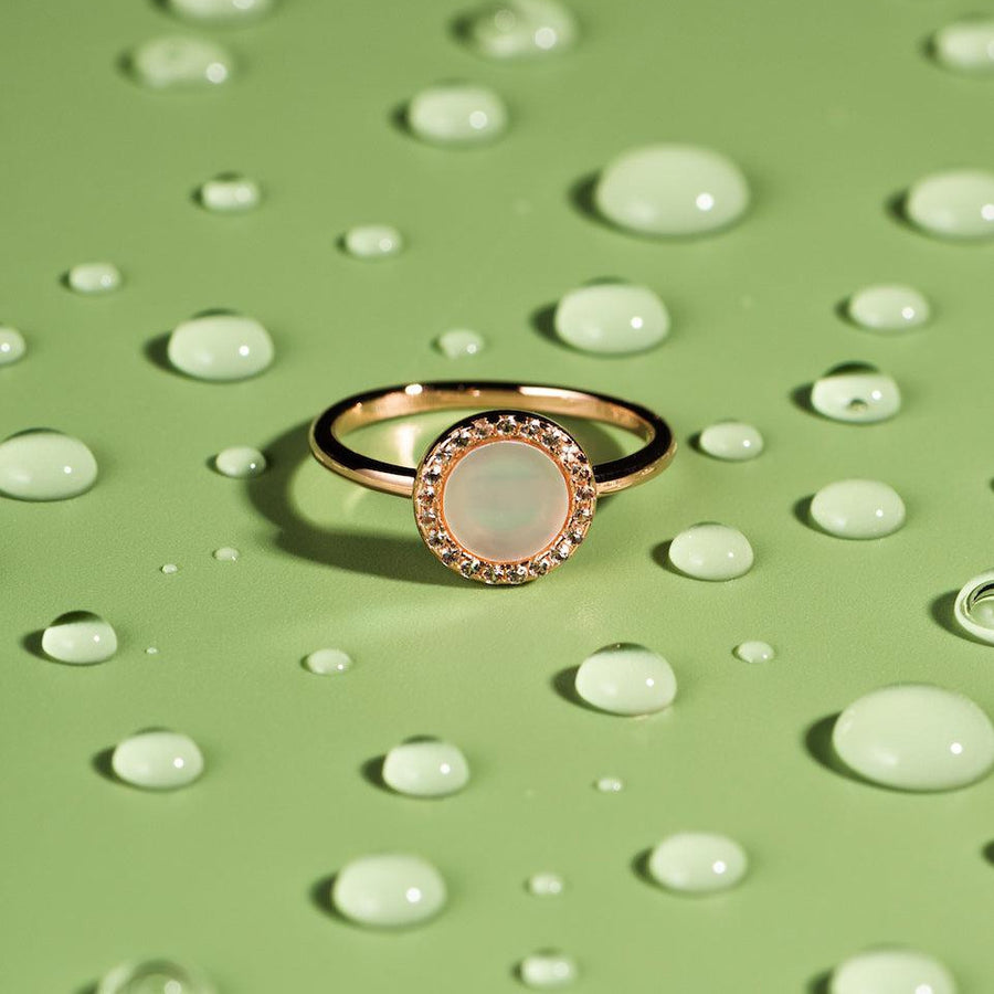 18K Rose Gold Vermeil Ring with Natural Mother of Pearl and White Topaz