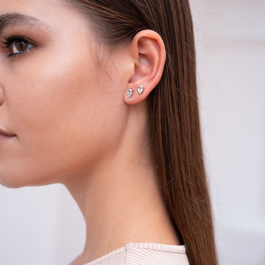 Sterling Silver Pear-Shaped White Topaz Stud Earrings