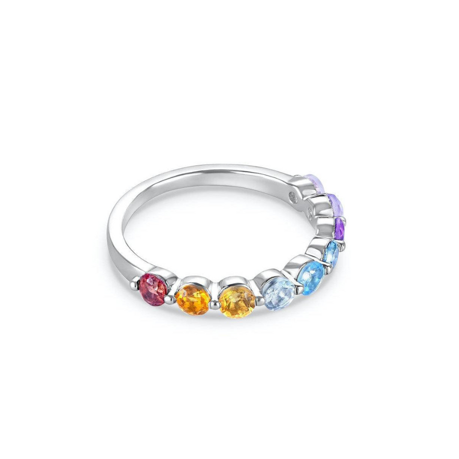 Sterling Silver Ring with Multi Coloured Natural Stones