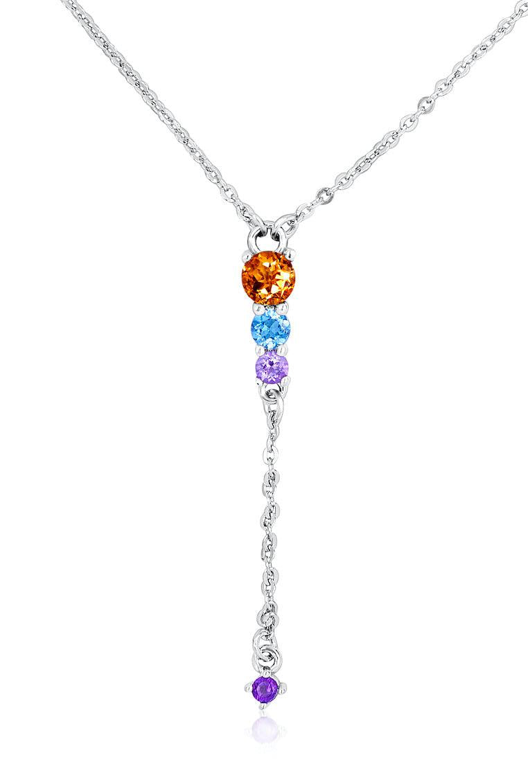 Sterling Silver Necklace with Multi Coloured Natural Stones
