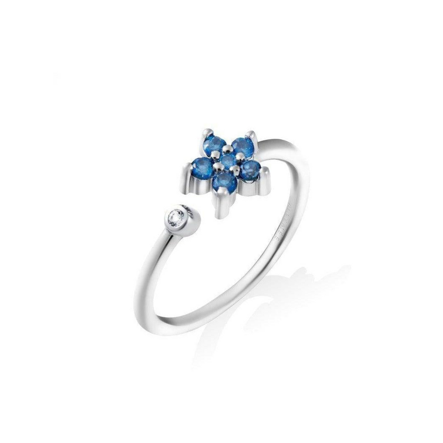 Sterling Silver Flower Ring with London Blue Topaz