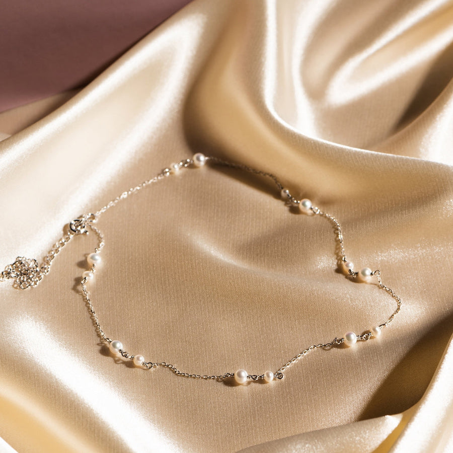 Sterling Silver Choker with Semi Round Freshwater Pearl
