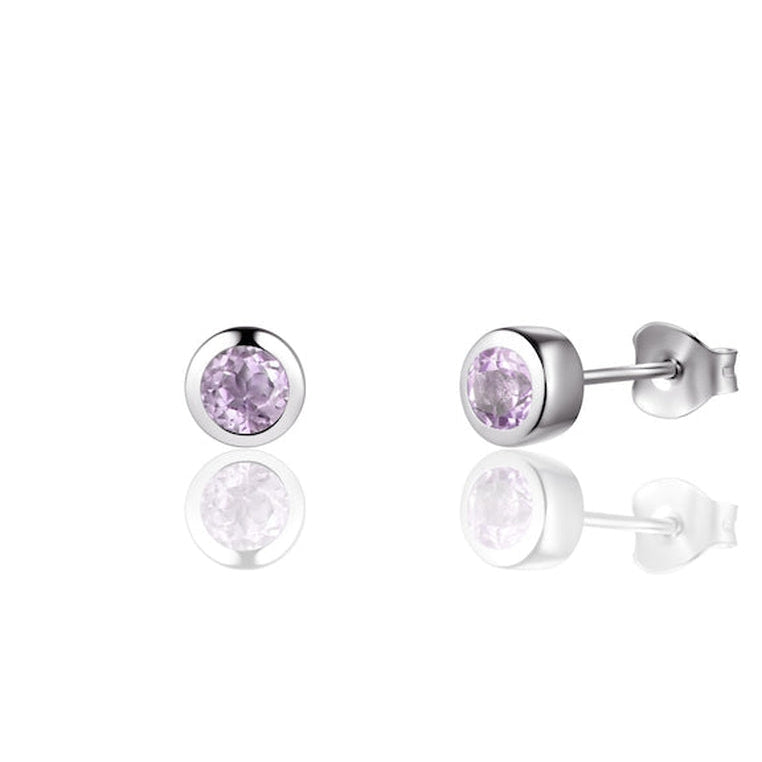 Sterling Silver Ear Studs with Pink Amethyst