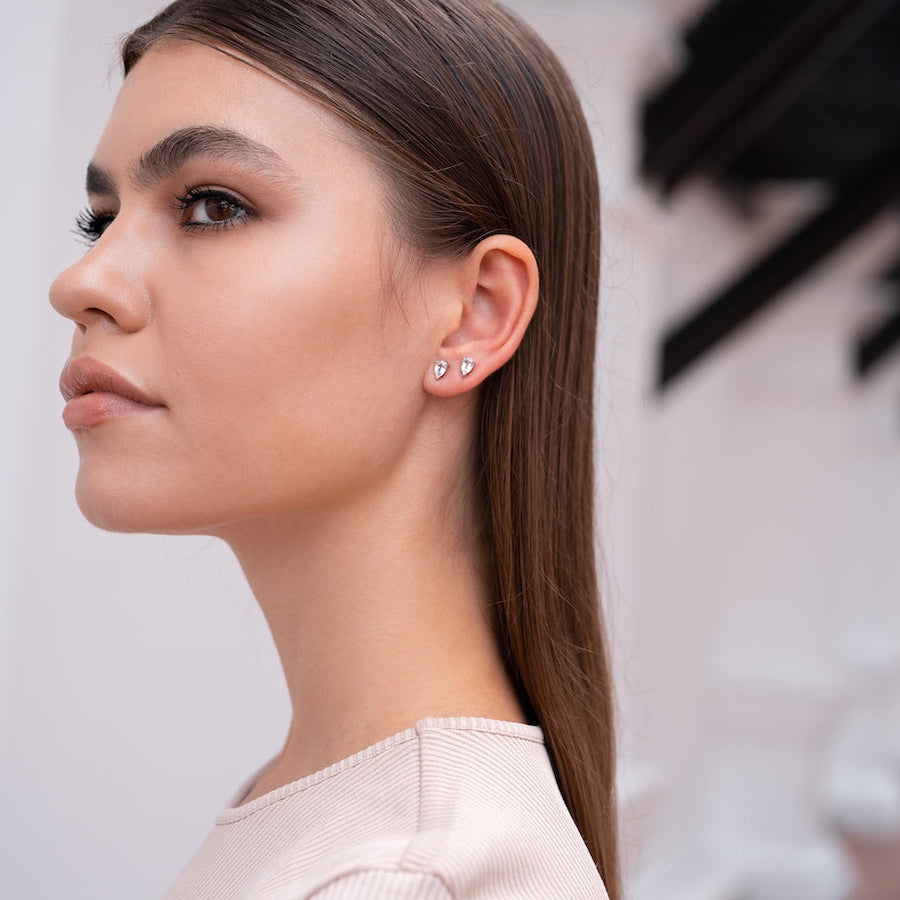 Sterling Silver Pear-Shaped White Topaz Stud Earrings