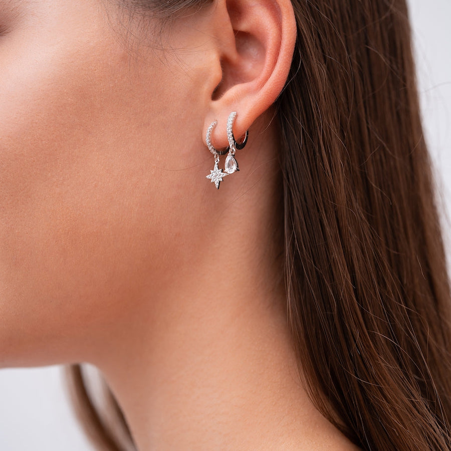 Sterling Silver Star Mono Hanging Earring with White Topaz