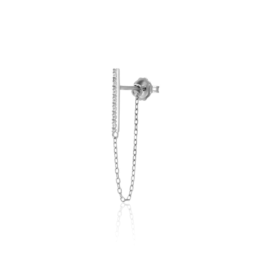 Sterling Silver Mono Earring Hoop with White Topaz