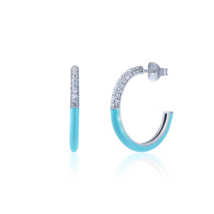 Sterling Silver Enamel Hoop Earring with Natural White Topaz