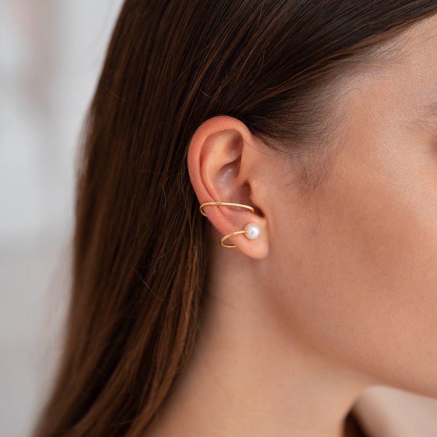 18K Gold Vermeil Ear Cuff with Natural Freshwater Pearl (Right Ear)