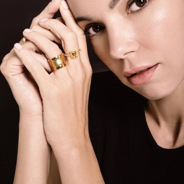 18K Gold Vermeil Ring with Citrine and White Topaz