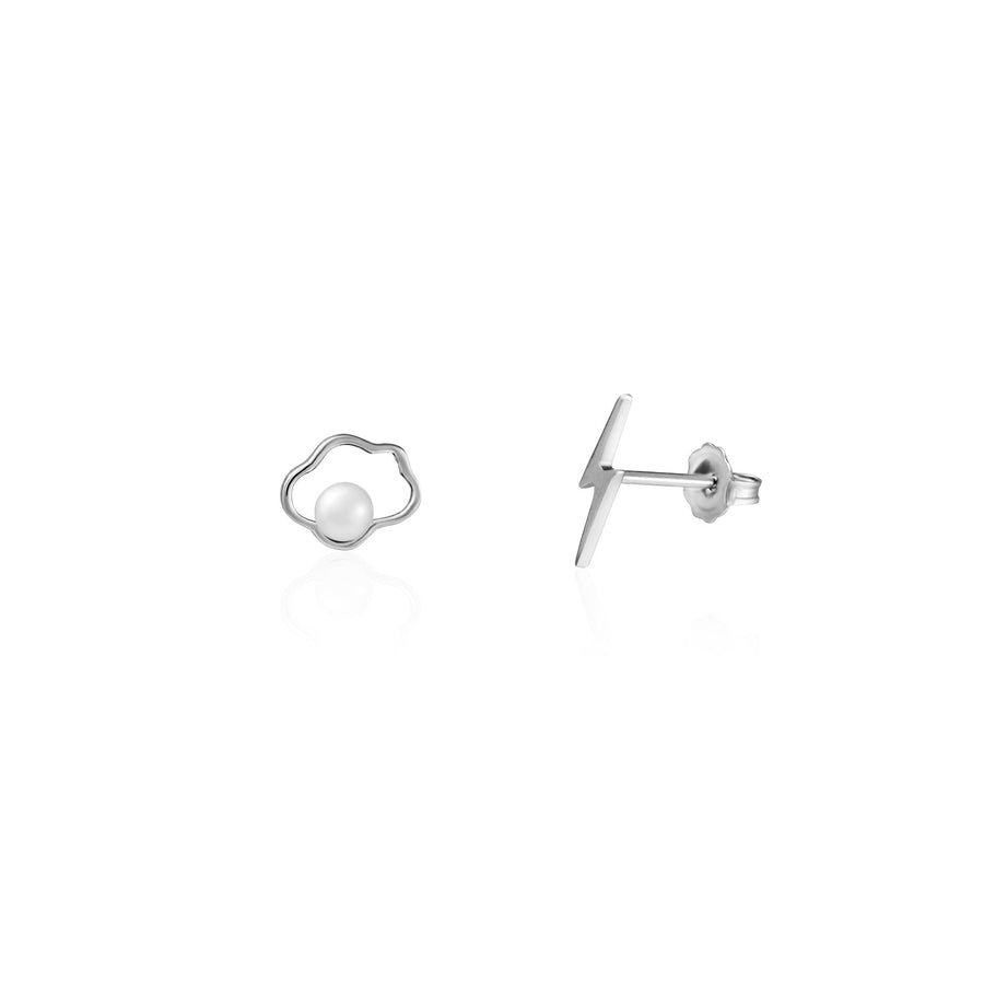 Sterling Silver Earring Studs Lightning and Cloud