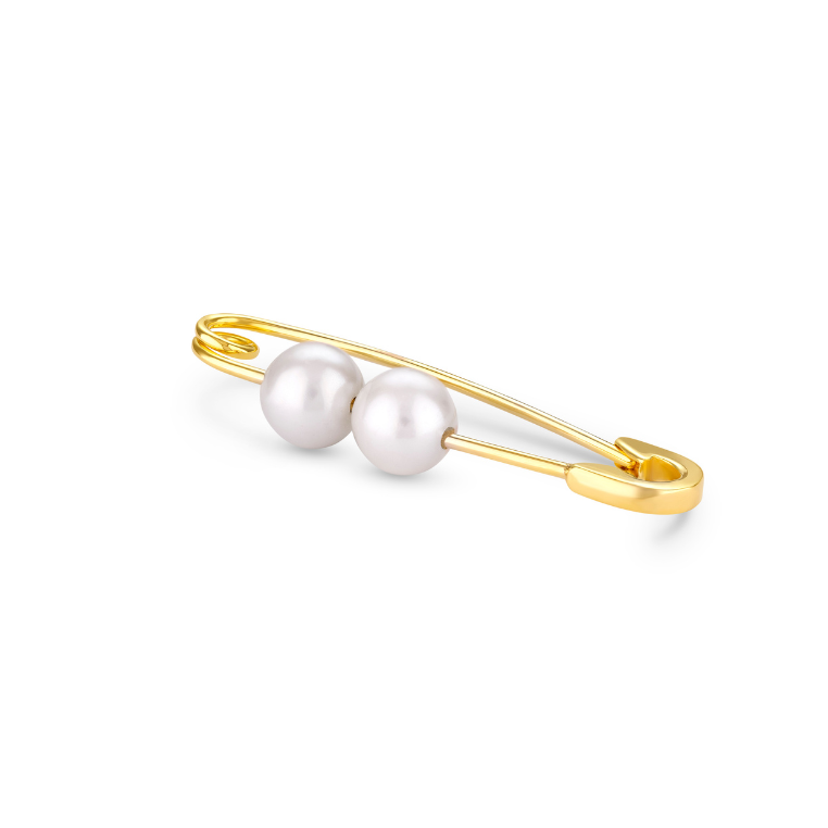 18K Gold Vermeil Safety Pin Earring with Natural Freshwater Pearl