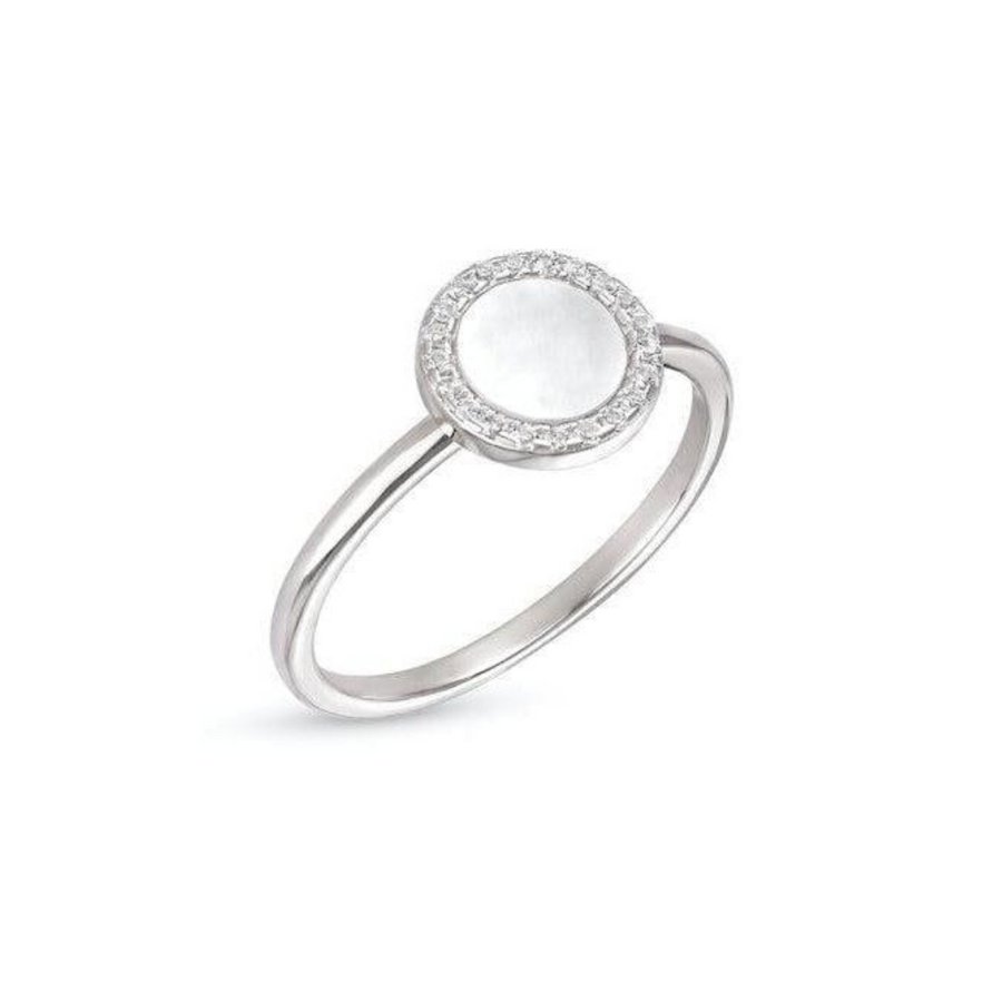 Sterling Silver Ring with Natural Mother of Pearl and White Topaz