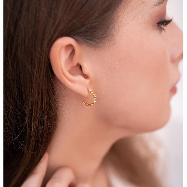 18K Gold Vermeil Bubble Hoop Earrings with White Topaz