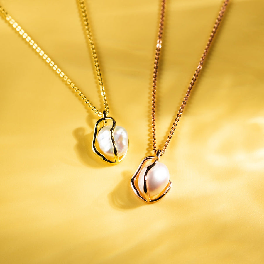 18K Rose Gold Vermeil Necklace with Baroque Pearl