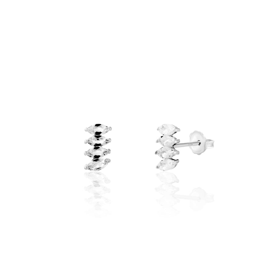 Sterling Silver Earrings Marquise Cut with White Topaz