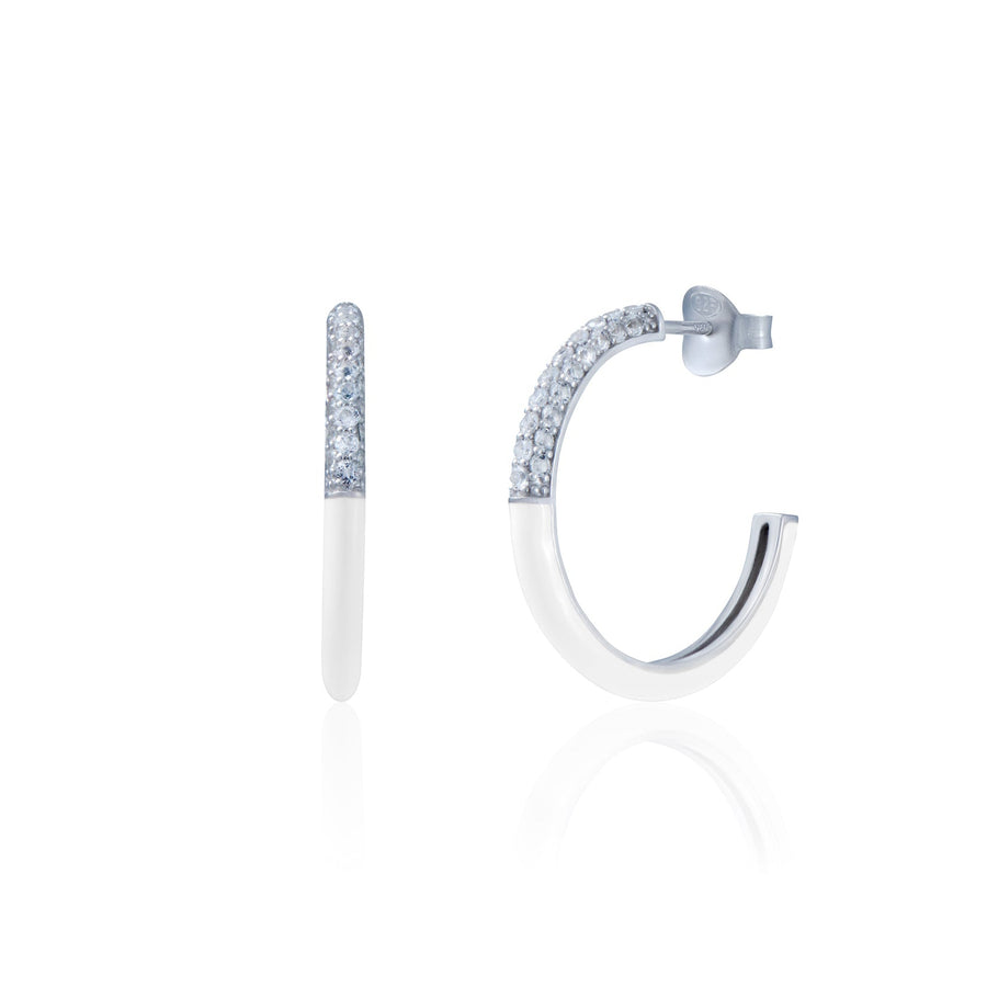 Sterling Silver Enamel Hoop Earring with Natural White Topaz