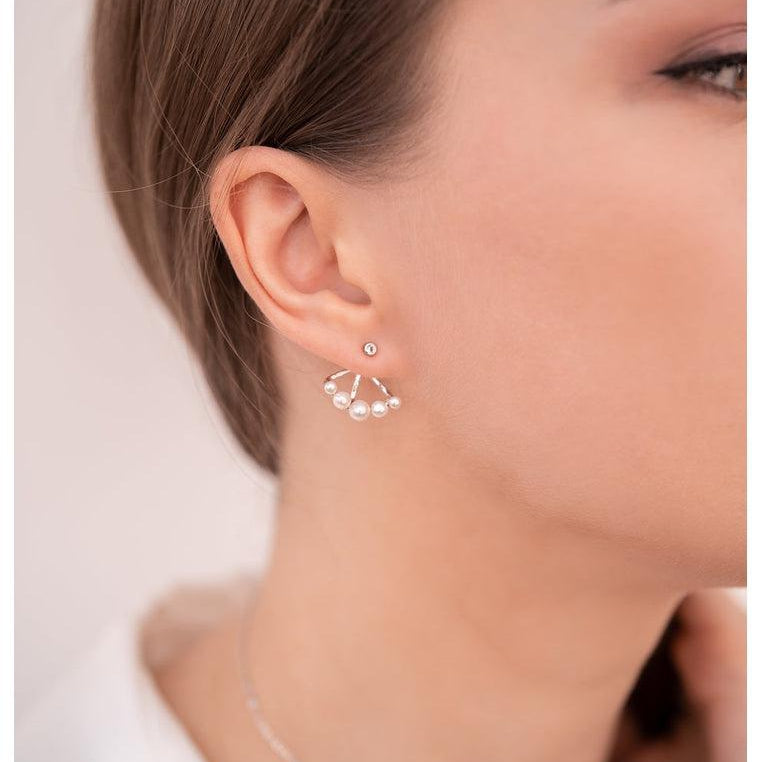 Sterling Silver Ear Jacket Earrings with Natural Freshwater Pearl and White Topaz