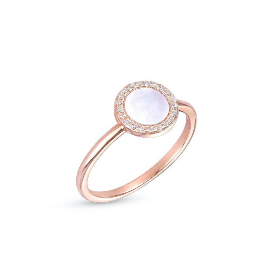 18K Rose Gold Vermeil Ring with Natural Mother of Pearl and White Topaz