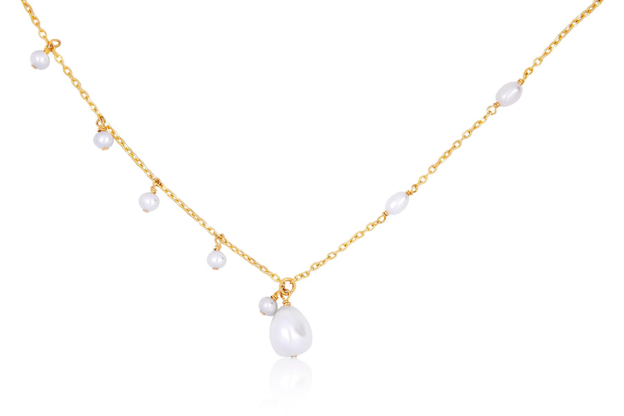 18K Gold Vermeil Necklace with Oval and Potato Shaped Pearl