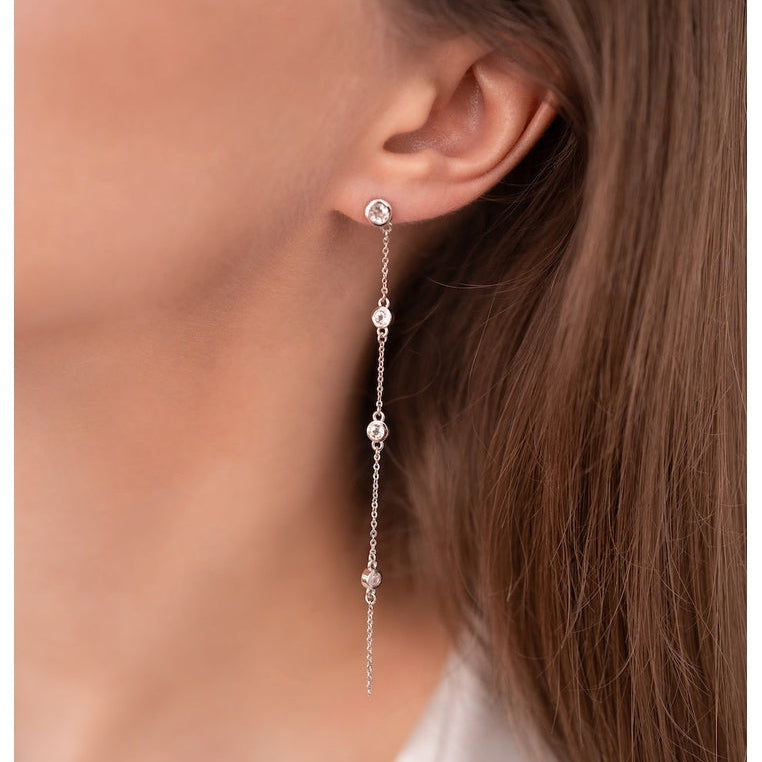 Sterling Silver Dangling Earrings with White Topaz