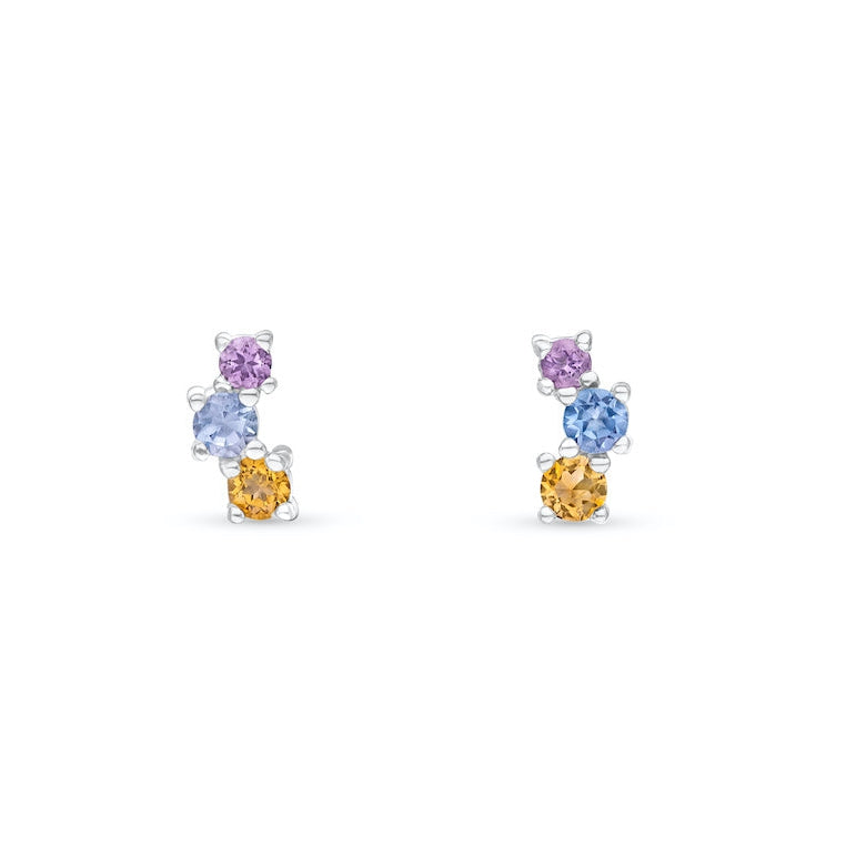 Sterling Silver Earrings with Multi Coloured Natural Stones