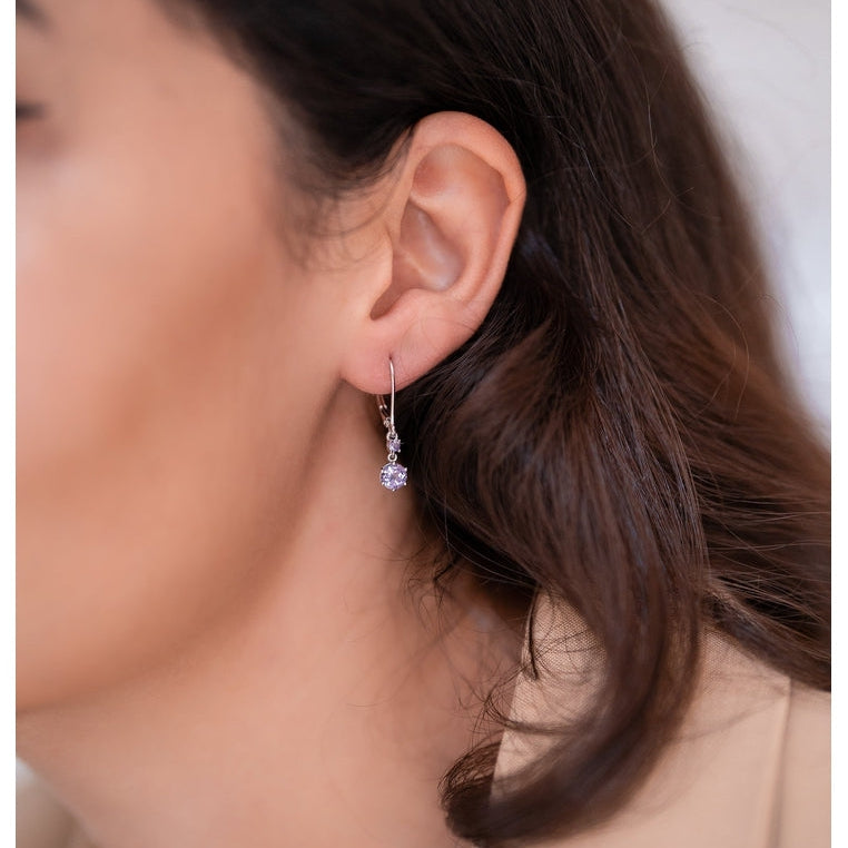 Sterling Silver Earrings with Pink Amethyst